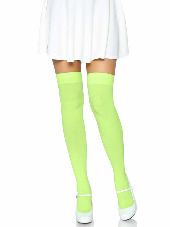 Women's. Opaque Nylon Thigh High Stockings. Leg Avenue 6672. N.Green