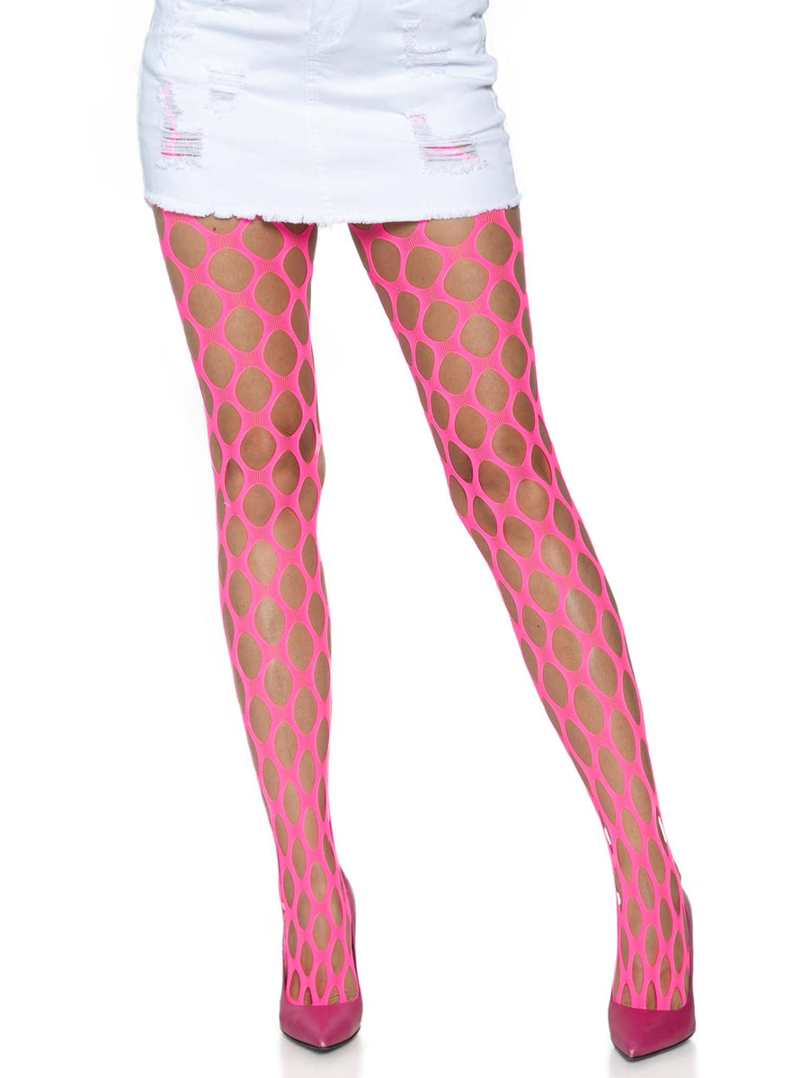 Neon Pink Footless Fishnet Stockings for Adults
