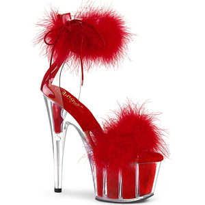 Pleaser ADORE-724F Women's, Adult, 7" Marabou Fur Ankle Cuff Sandal. Red