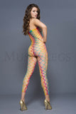 Women's, Strapless Big Diamond Net Rainbow Footless Bodystockings. Music Legs 1177
