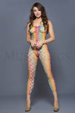 Women's, Strapless Big Diamond Net Rainbow Footless Bodystockings. Music Legs 1177