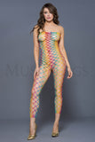 Women's, Strapless Big Diamond Net Rainbow Footless Bodystockings. Music Legs 1177