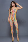 Women's, Strapless Big Diamond Net Rainbow Footless Bodystockings. Music Legs 1177