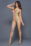 Women's, Strapless Big Diamond Net Rainbow Footless Bodystockings. Music Legs 1177