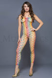 Women's, Strapless Big Diamond Net Rainbow Footless Bodystockings. Music Legs 1177