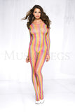Women's, Rainbow Crotchless Fishnet Bodystocking.  Music Legs 1792