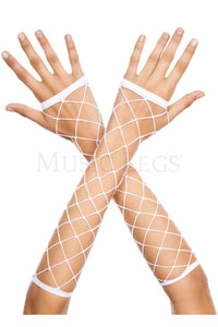 Women's, Big Diamond Net Fingerless Arm, Costume Gloves. Music Legs 410 White