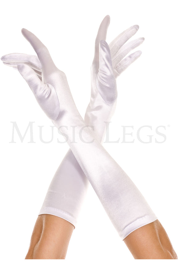 Women's, Basic Satin Costume Gloves. Music Legs 426 White