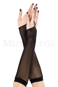 Women's, Finger Loop Fishnet Arm Warmer, Costume Gloves. Music Legs 430 Black
