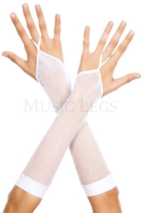 Women's, Finger Loop Fishnet Arm Warmer, Costume Gloves. Music Legs 430 White