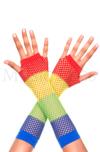 Women's, Diamond Net Fingerless Gloves, Costume Gloves. Music Legs 445 Rainbow