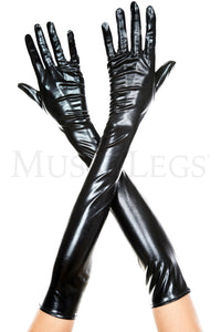 Women's, Extra Long Metallic Gloves. Music Legs 457 Black