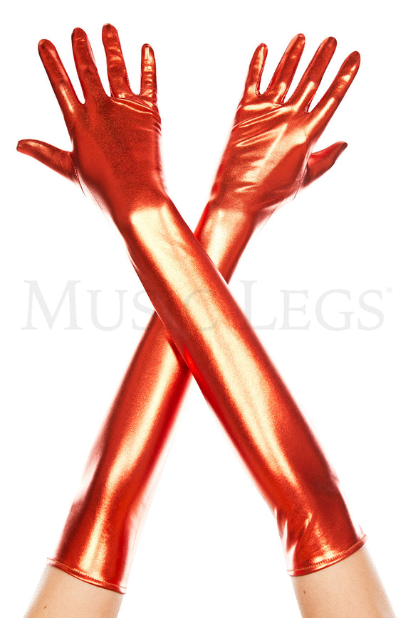 Women's, Extra Long Metallic Gloves. Music Legs 457 Red