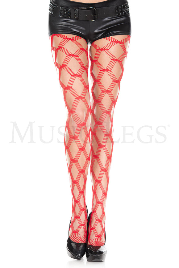 Women's, Multi Strands Diamond Net Pantyhose  Music Legs 5042 Red