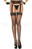 Women's, Lace Top Backseam Sheer Garterbelt Stockings. Music Legs 7801 Black