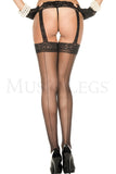 Women's, Lace Top Backseam Sheer Garterbelt Stockings. Music Legs 7801 Black
