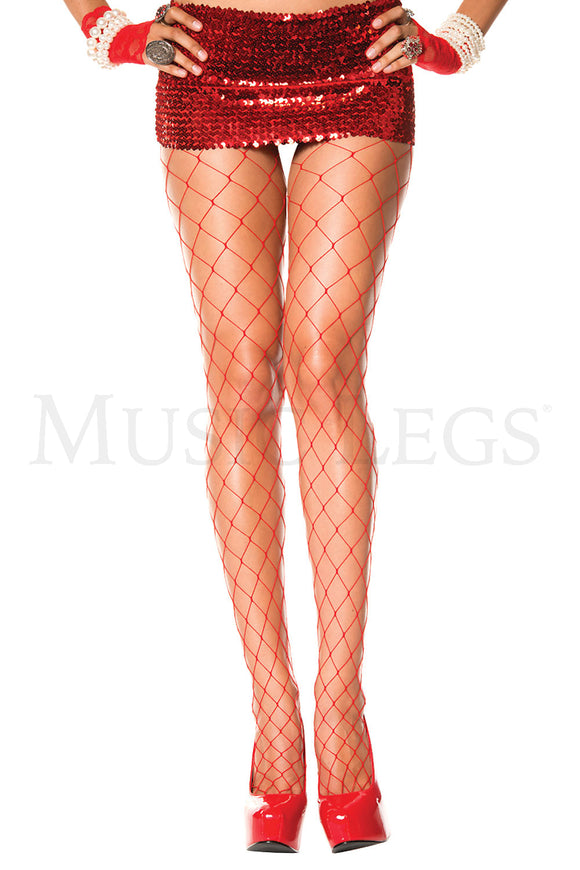 Women's, Diamond Net Spandex Pantyhose, Stockings. Music Legs 9024 Red