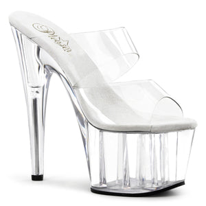 Pleaser Adore-702 Women's Stiletto 7" Heel Two-Band Slide Platform Sandal. Clear