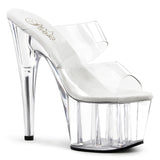 Pleaser Adore-702 Women's Stiletto 7" Heel Two-Band Slide Platform Sandal. Clear