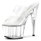 Pleaser Adore-702 Women's Stiletto 7" Heel Two-Band Slide Platform Sandal. Clear