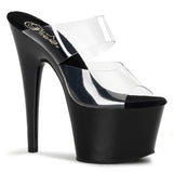 Pleaser Adore-702 Women's Stiletto 7" Heel Two-Band Slide Platform Sandal. Clear/Black