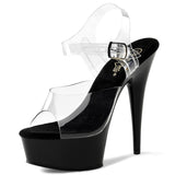 Pleaser DELIGHT-608 Exotic Dancing Shoes, Ankle Strap 6" Heel Platform Sandal. Clr/Blk