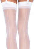 Women's, Sheer Back Seam Thigh High Stocking. Leg Avenue 1000 White