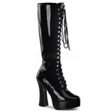 Pleaser ELECTRA-2020 Women's Knee Boot Lace up 5" Platform (Gogo) Boots. Black/Patent
