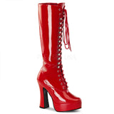 Pleaser ELECTRA-2020 Women's Knee Boot Lace up 5" Platform (Gogo) Boots.  Red/Patent