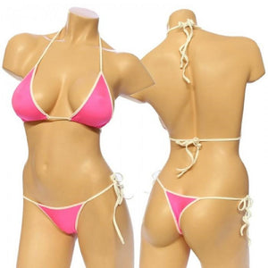 Women's, Two Tone Tie Side Bikini Set. HE-3001-T Pink/White