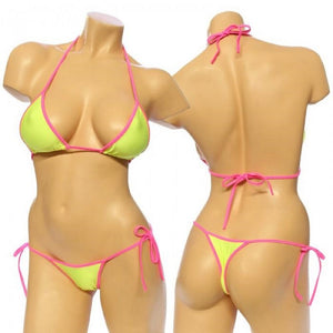 Women's, Two Tone Tie Side Bikini Set. HE-3001-T  Yellow/Pink