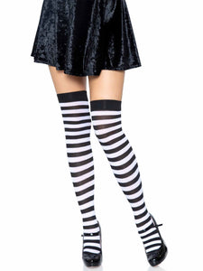 Women's. Striped Opaque Nylon Thigh High Stockings. Leg Avenue 6005