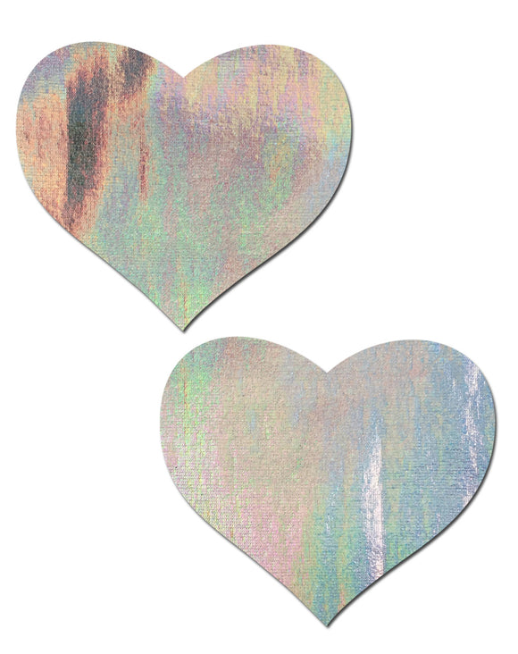 Love: Holographic Heart Nipple Pasties by Pastease. Silver