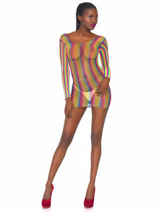 Women's,Rainbow fishnet long sleeved mini dress. Leg Avenue-86795