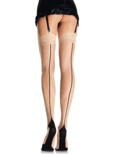 Exotic, Spandex Cuban Heel Stockings W/BackSeam Stockings  Leg Avenue 9213 Nude/Black