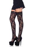 Exotic, Rose Lace Thigh High Stockings With Lace Top- Leg Avenue 9762 , Black