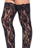Exotic, Rose Lace Thigh High Stockings With Lace Top- Leg Avenue 9762 , Black