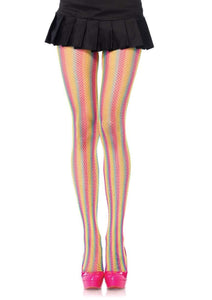 Women's Neon Rainbow Striped Fishnet Pantyhose. Stockings. Leg Avenue 9970