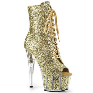 Pleaser Adore-1021G Exotic Dancing Clubwear Glitter Ankle High 7" Platform Boot. Gold/Glitter