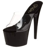 Pleaser Adore-701 Women's Stiletto 7" Heel Slip On Platform Sandal. Clear/Black