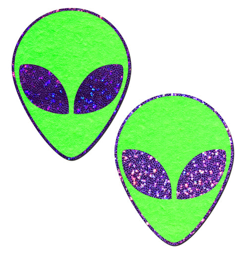 Neon Green/Glow in the Dark with Glittering Purple Eyes Nipple Pasties by Pastease.