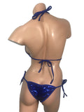 CHZ-1027 Butterfly Tie Side Sequence Bikini Set. Royal/Blue