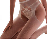 Sexy Exotic Dancer Rhinestone Crotchless Fishnet Stockings Pantyhose  Wenni 2018042401
