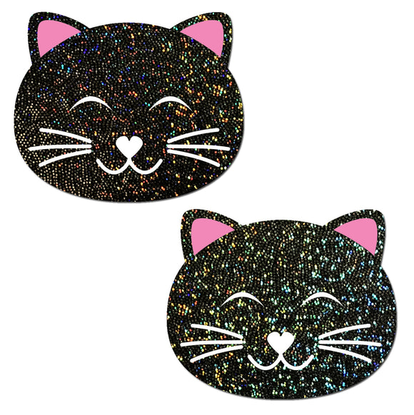 Happy Black Glitter Kitty Cat Nipple Pasties by Pastease.