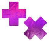 Plus X: Pink Holographic Cross Nipple Pasties by Pastease.