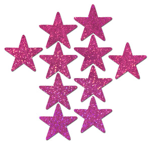 Body Minis: 10 Mini Hot Pink Glitter Stars Nipple & Body Pasties by Pastease® o/s