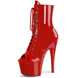 Pleaser Adore-1021 Clubwear, Front Lace Ankle High Platform Boots. Red