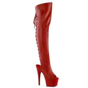 Pleaser ADORE-3019 Exotic Dancing Clubwear 7" Heel Platform Over-The-Knee Boot. Red Faux