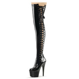 Pleaser ADORE-3050 Exotic Dancing Clubwear Sexy 7" Heel Platform Thigh High Boot. Black Stretch/Black/Patent