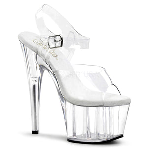 Pleaser Adore-708 Women's Exotic Dancing Ankle Strap 7" Platform Sandal. Clear/Clear